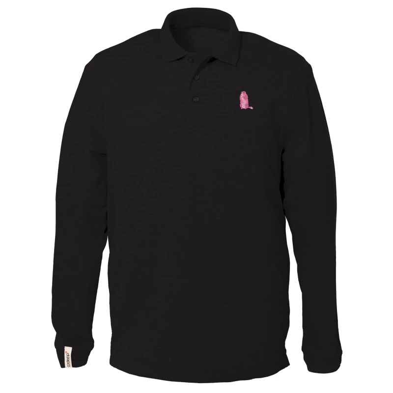 Polo noir manches longues avec logo Zip la marmotte rose