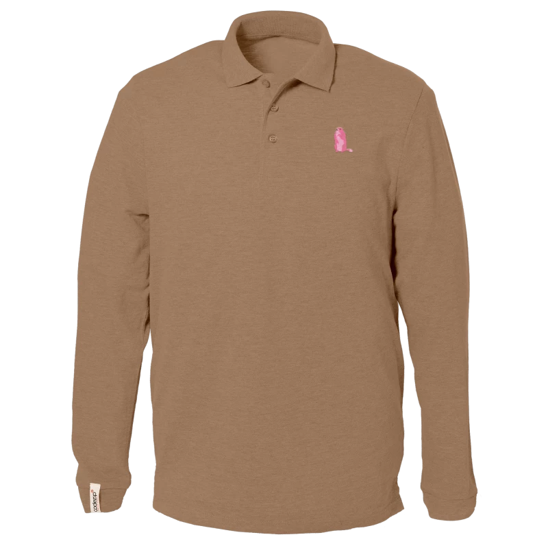 Polo couleur sable manches longues avec logo Zip la marmotte rose