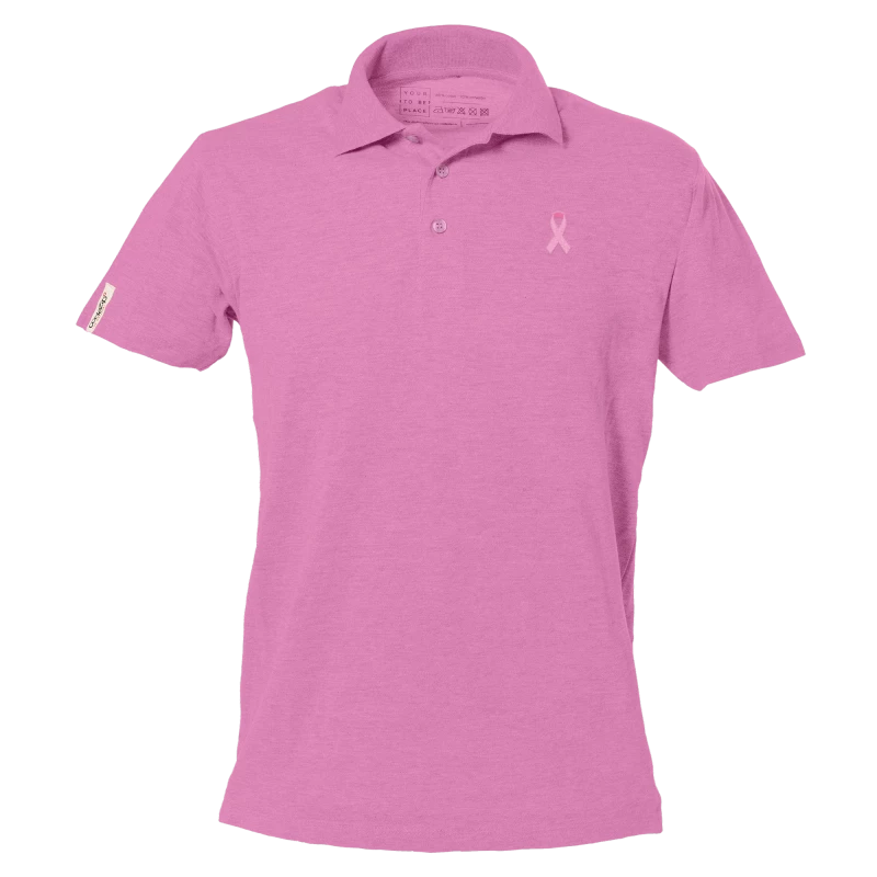 Pink polo with pink ribbon logo