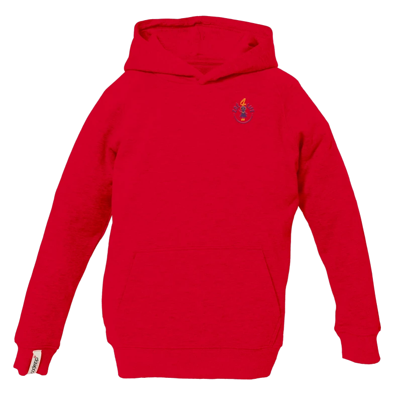 Swiss red kids hoodie with "Zoé4life" logo 