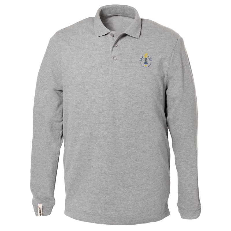 Grau meliertes Polo-Shirt mit langen Ärmeln und "Zoé4life" Logo   