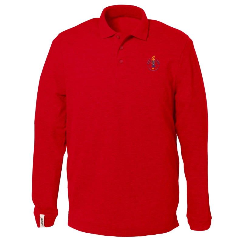 Swiss red long sleeve polo shirt with "Zoé4life" logo  