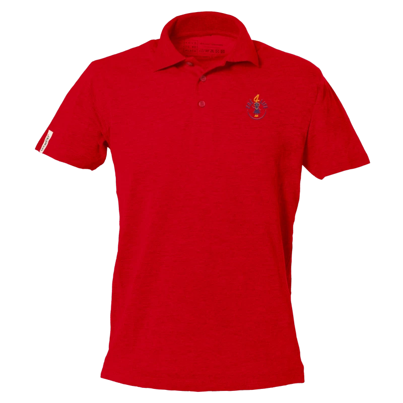 Swiss red short sleeve polo shirt with "Zoé4life" logo 