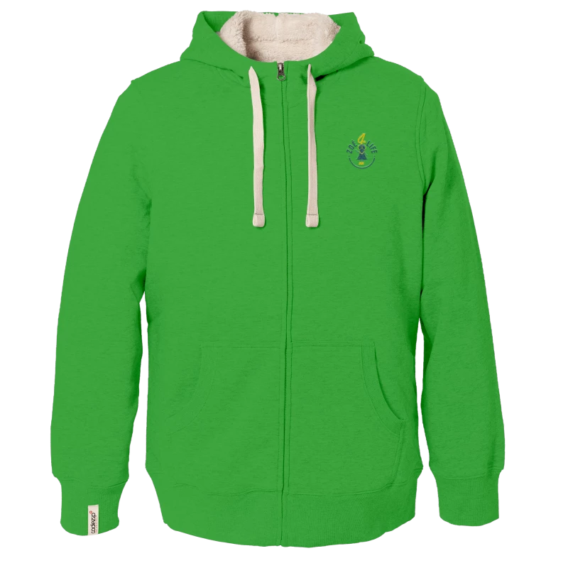 Sherpa flash green hooded jacket with "Zoé4life" logo