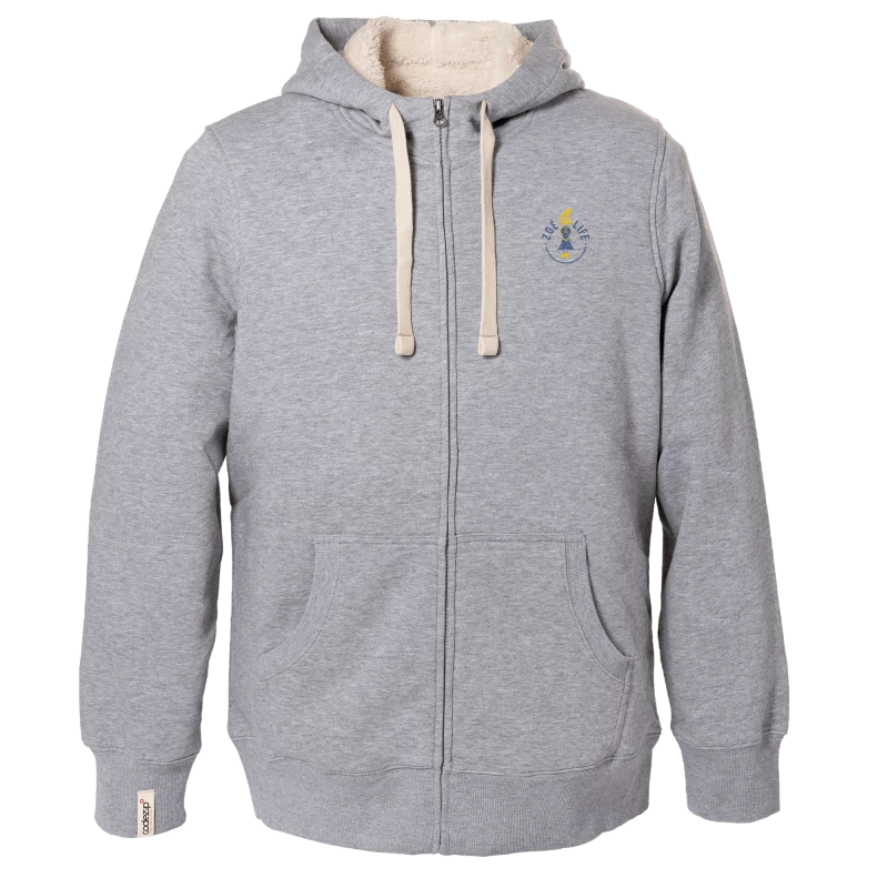 Veste Sherpa à capuche gris chiné avec logo Zoé4life 