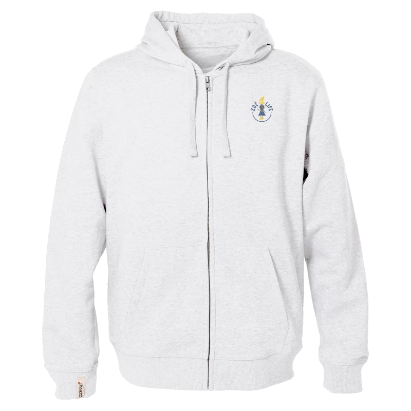 Veste zippée à capuche blanc comme neige avec logo Zoé4life 