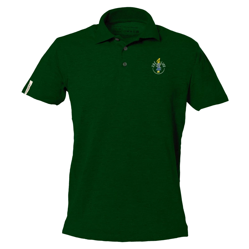 Green golf polo short sleeves with "Zoé4life" logo  