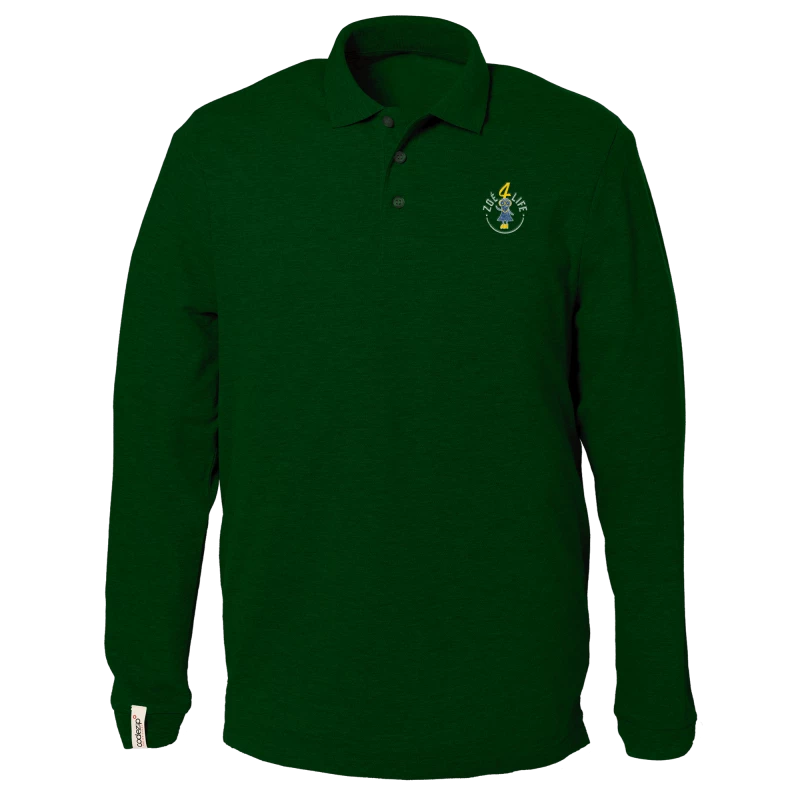 Dunkelgrünes Polo-Shirt mit langen Ärmeln und « Zoé4life" Logo 