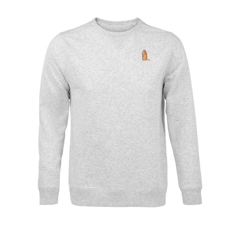 Sweat-shirt unisexe blanc chiné avec marmotte