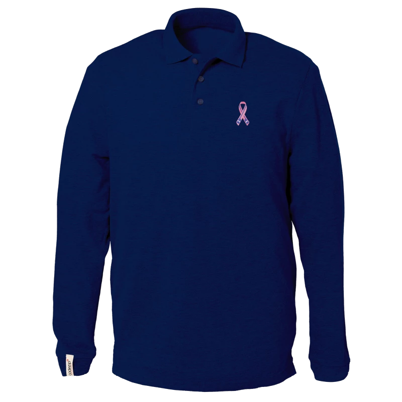 Polo bleu marine manches longues avec logo "Ramer en Rose"