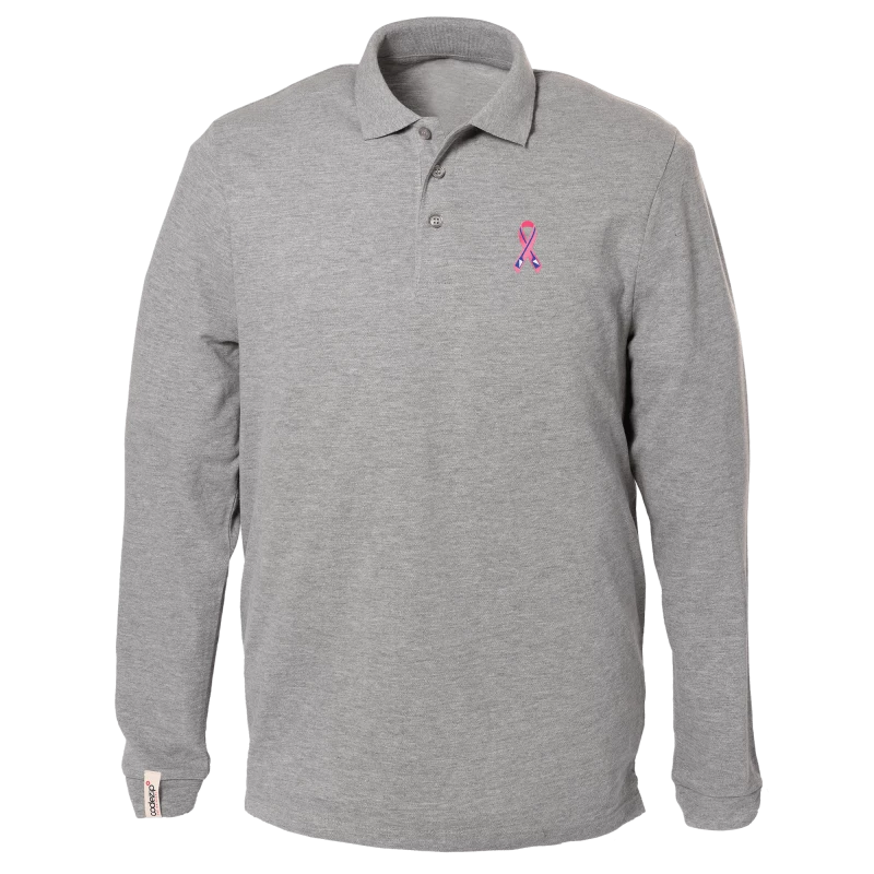 Long sleeve polo shirt grey mottled with "Ramer en Rose Zurich" logo