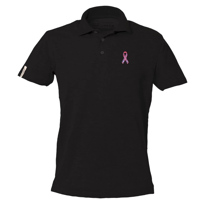 Schwarzes Polo-Shirt mit kurzen Ärmeln und "Ramer en Rose Zurich" Logo 