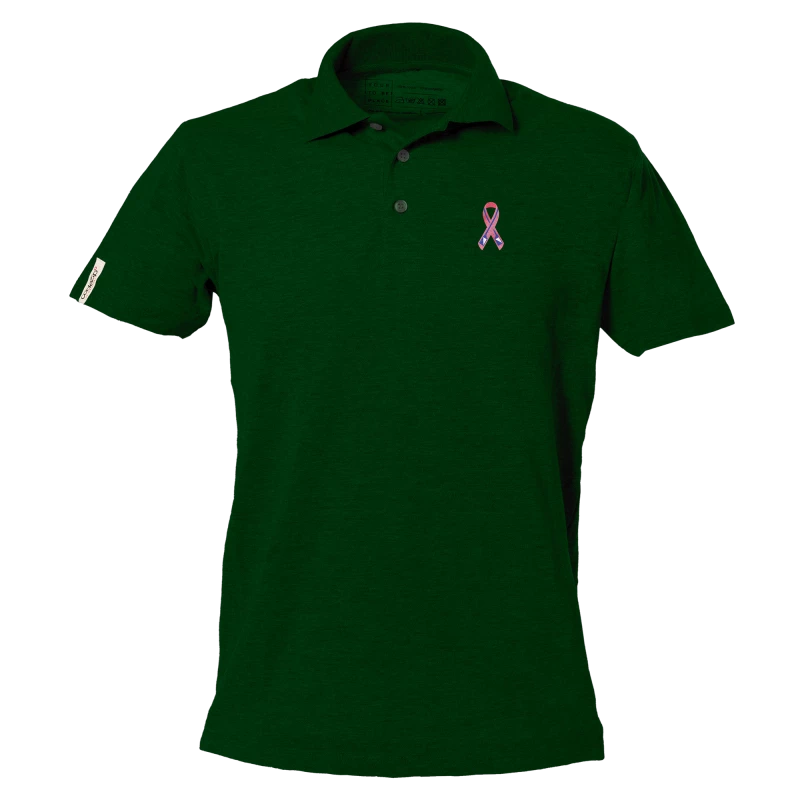 Golf green short sleeve polo shirt with "Ramer en Rose Zurich" logo