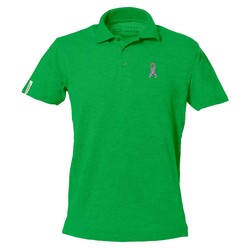 Grünes Polo-Shirt mit kurzen Ärmeln und "Ramer en Rose Zurich" Logo 