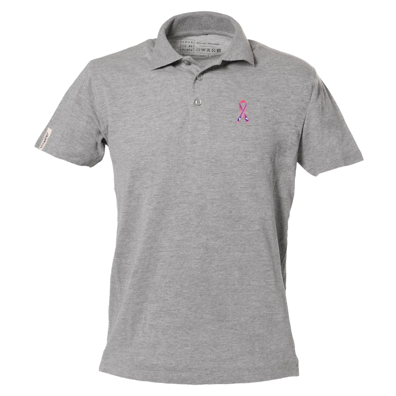 Hellgraues Polo-Shirt mit kurzen Ärmeln und "Ramer en Rose Zurich" Logo 