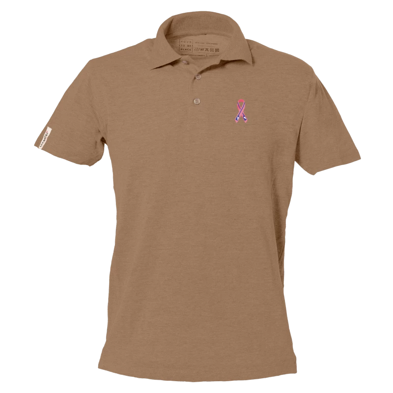 Short sleeve sand polo with "Ramer en Rose Zurich" logo