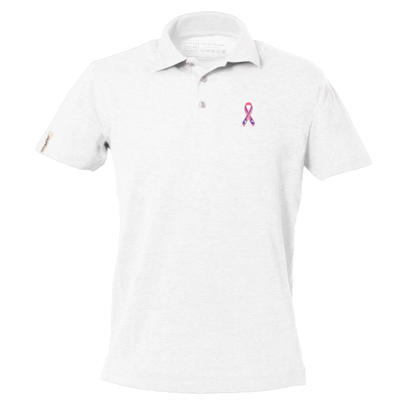 Weisses Polo-Shirt mit kurzen Ärmeln und "Ramer en Rose Zurich" Logo 