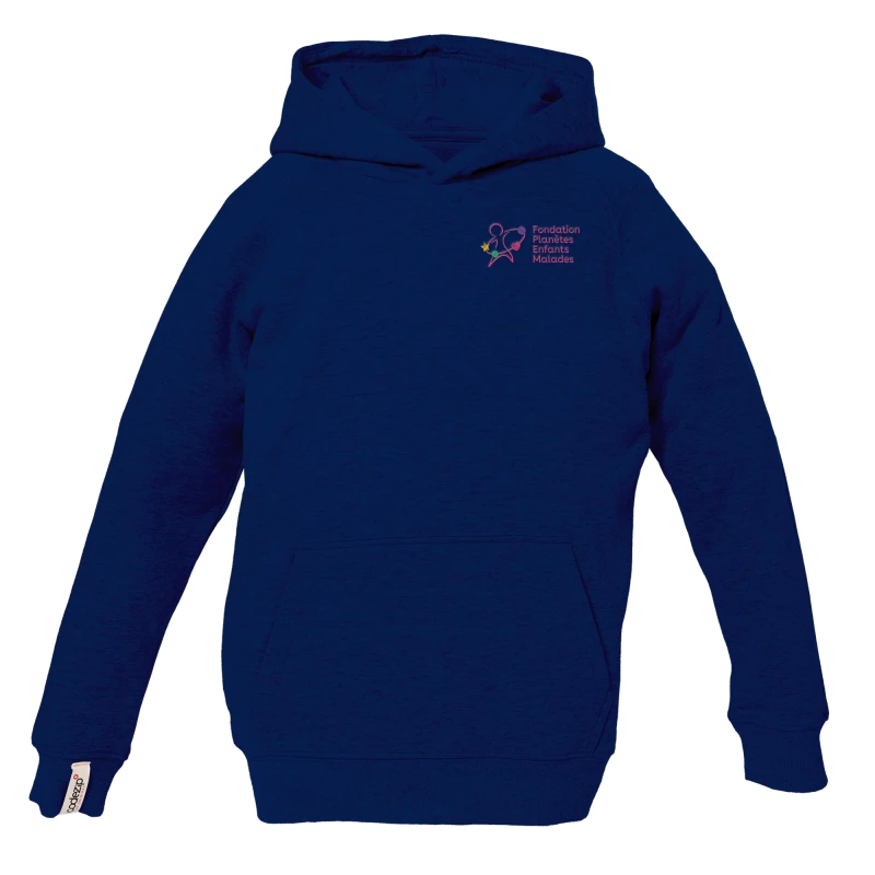 Sweat à capuche kids bleu marine avec logo Fondation Planète Enfants Malades 