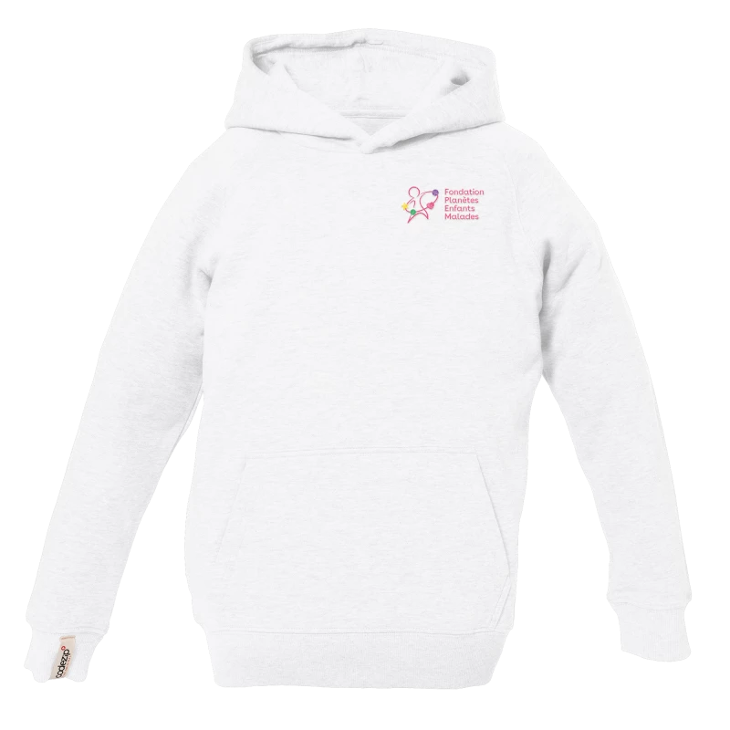 Kids hoodie white with "Fondation Planète Enfants Malades" logo