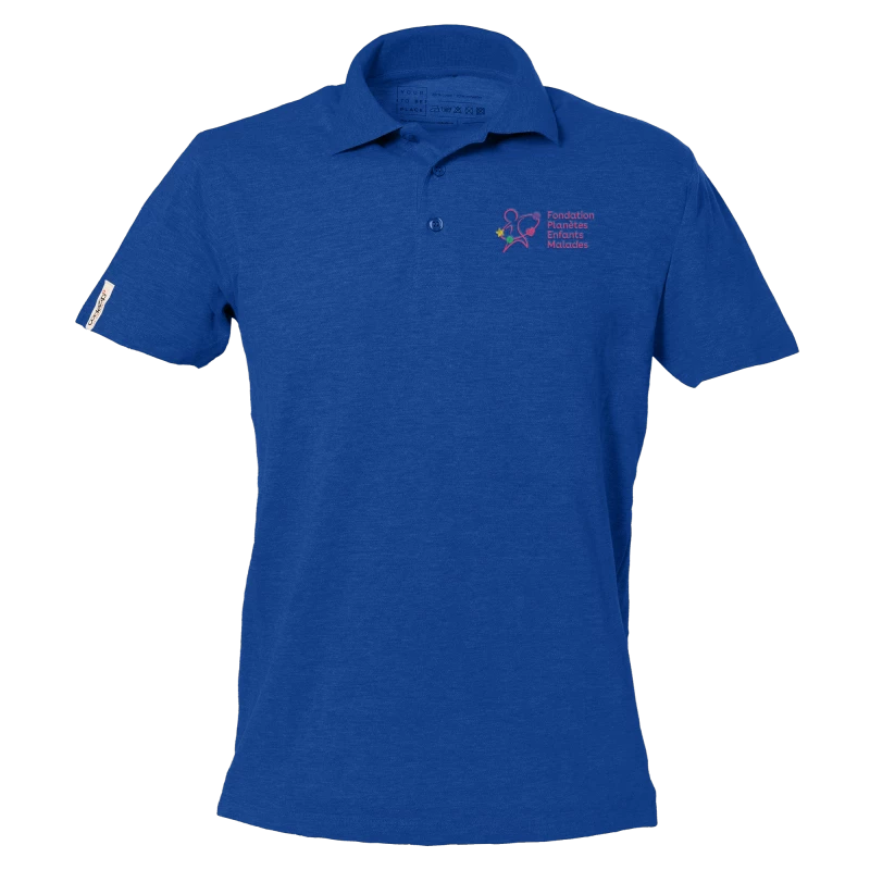 Royal blue short sleeve polo  with Fondation Planète Enfants Malades logo